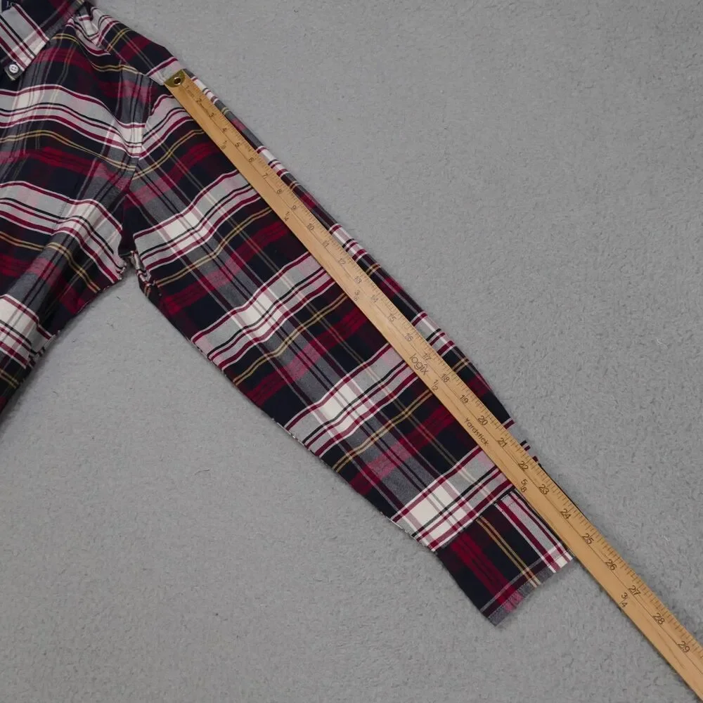 J Crew Oxford Shirt Mens Large SLIM Fit Red Navy Blue Plaid Long Sleeve